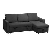 HOMCOM Divano ad angolo convertibile divano letto 3 posti componibile con penisola reversibile, cassettiera integrata e 3 cuscini per schienale, tessuto effetto lino, nero