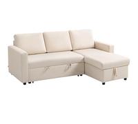 HOMCOM Divano ad angolo convertibile divano letto divano letto 3 posti modulare con penisola reversibile, cassettiera integrata e 3 cuscini per schienale, tessuto effetto lino, crema