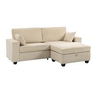 HOMCOM Divano angolare 3 posti con contenitore in velluto a coste, Beige Aosom Italy
