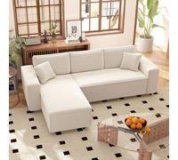 HOMCOM Divano Angolare 3 Posti, Divano ad Angolo Forma di L con Penisola Reversibile 241x153x83 cm, Divanetto 3 Posti Convertibile in Velluto con Cuscini per Salotto e Soggiorno, Bianco Crema Descrizi