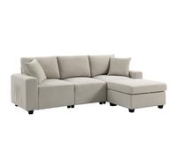 HOMCOM Divano Angolare 3 Posti in Tessuto Effetto Lino con Contenitore Poggiapiedi Rimovibile, 2 Cuscini, Beige Aosom Italy