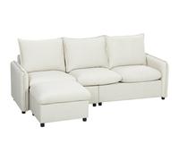 HOMCOM Divano Angolare 3 Posti Traspirante con Contenitore Poggiapiedi, Crema