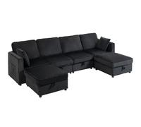 HOMCOM Divano angolare 4 posti a U da 306 cm con pouf contenitore e 4 cuscini Aosom Italy