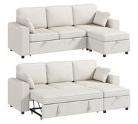 HOMCOM Divano Angolare Convertibile Chenille 3 Posti 225 cm Beige | Divano letto modulare, pouf, seduta larga, cuscini, molle a tasca, soggiorno, ufficio, appartamento