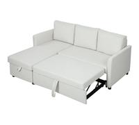HOMCOM Divano Angolare Effetto Lino con Chaise Longue Portaoggetti Bianco Crema