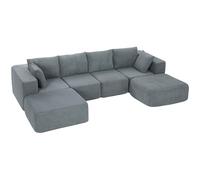 HOMCOM Divano Angolare Modulare 4 Posti Senza Struttura, Seduta Ampia Profonda, Divano Componibile a U con 2 Pouf, Braccioli Larghi e Cuscini, in Velluto per Soggiorno, 294x165x70 cm, Grigio Scuro