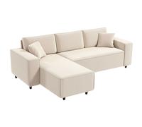 HOMCOM Divano Angolare 3 Posti, Divano ad Angolo Forma di L con Penisola Reversibile 241x153x83 cm, Divanetto 3 Posti Convertibile in Velluto con Cuscini per Salotto e Soggiorno, Bianco Crema