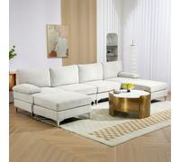 HOMCOM Divano Componibile 4 Posti con 2 Poggiapiedi e Cuscini per Braccioli e Schiena, Divano con Penisola in Tessuto effetto Ciniglia, 313x149x88 cm, Bianco Crema Descrizione:Lasciati avvolgere dal c