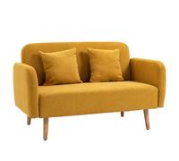 HOMCOM Divano doppio rivestimento con cuscini divanetto in tessuto design compatto moderno a due posti regolabile in altezza vellutato poliestere gomma legno schiuma natura + giallo 130 x 70 x 80 cm