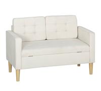 HOMCOM Divano due posti con contenitore, capitonnè con bottoni, cuscini, legno di gomma, 117x62x78cm, Bianco crema Aosom Italy