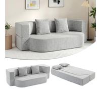 HOMCOM 2 in 1 Divano Letto 2 Posti con 2 Cuscini Sfoderabili, Braccioli, Seduta Imbottita, in Ciniglia, Grigio Chiaro Aosom Italy