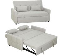HOMCOM Divano Letto 2 Posti 3 in 1 con Materasso, Braccioli, Divano 2 Posti Clic Clac Estraibile Reclinabile 3 Livelli, 2 Cuscini, Letto Matrimoniale Pieghevole in Tessuto Effetto Lino, Marrone Chiaro