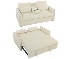 HOMCOM Divano Letto 2 Posti 3 in 1 in Ciniglia Clic Clac Estraibile Beige