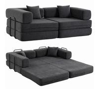 HOMCOM Divano Letto 2 Posti 5 in 1 Pieghevole con 2 Cuscini, Grigio Scuro | Divano Modulare Futon Boneless in Ciniglia, Imbottitura Spessa, Braccioli Larghi, Telaio Acciaio, Senza Montaggio, Soggiorno