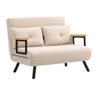 HOMCOM Divano letto 2 posti Divano in velluto, funzione letto, con 2 cuscini, effetto velluto, Naturale, Beige e Nero Aosom Italy