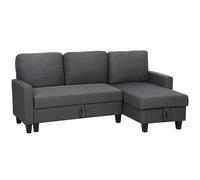 HOMCOM Divano Letto 3 Posti con Chaise e Spazio Contenitore, in Tessuto Effetto Lino, 197x129x85 cm, Grigio Carbone Aosom Italy