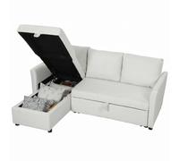 HOMCOM Divano Letto 3 Posti con Chaise Longue Convertibile, Divano Angolare Estraibile con Penisola, Vano Portaoggetti e 3 Cuscini Sfoderabili, in Tessuto Effetto Lino, Soggiorno, 192x148x86cm, Crema