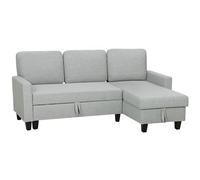 HOMCOM Divano Letto 3 Posti con Chaise Longue Convertibile, Divano Angolare con Vano Portaoggetti, Cuscini Sfoderabili in Tessuto Effetto Lino, per Soggiorno Salotto, 197x129x85 cm, Grigio Chiaro
