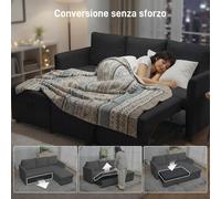 HOMCOM Divano Letto 3 Posti con Chaise Longue Convertibile, Divano Angolare Estraibile con Penisola, Vano Portaoggetti e 3 Cuscini Sfoderabili, in Tessuto Effetto Lino, 192x148x86cm, Grigio Antracite