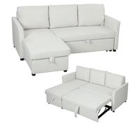 HOMCOM Divano Letto 3 Posti con Chaise Longue Convertibile, Divano Angolare Estraibile con Penisola, Vano Portaoggetti e 3 Cuscini Sfoderabili, in Tessuto Effetto Lino, Soggiorno, 192x148x86cm, Crema