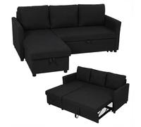 HOMCOM Divano Letto 3 Posti con Chaise Longue Convertibile, Divano Angolare Estraibile con Penisola, Vano Portaoggetti e 3 Cuscini Sfoderabili, in Tessuto Effetto Lino, 192x148x86cm, Grigio Antracite