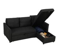 HOMCOM Divano Letto 3 Posti con Chaise Longue Convertibile Grigio Antracite | Divano Angolare Estraibile, Vano Portaoggetti, 3 Cuscini Sfoderabili, Tessuto Effetto Lino, 192x148x86cm