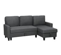 HOMCOM Divano Letto 3 Posti con Chaise Longue Convertibile Grigio Scuro