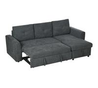 HOMCOM Divano Letto 3 Posti con Funzione Letto e Chaise Longue, Grigio Scuro Aosom Italy