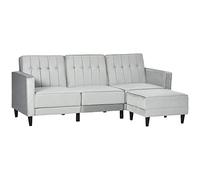 HOMCOM Divano Letto 3 Posti con Poggiapiedi e Schienale Reclinabile, Rivestimento Velluto e Seduta Imbottita, 218x85x86 cm, Grigio Chiaro