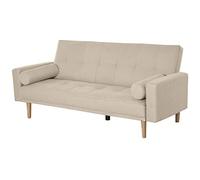 HOMCOM Divano Letto 3 Posti con Schienale Regolabile su 3 Livelli, 2 Cuscini e Braccioli Rimovibili, Beige, 185x84x85cm
