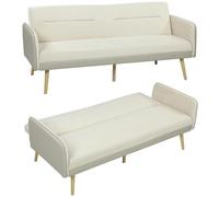 HOMCOM Divano Letto 3 Posti Convertibile con Braccioli in PU, Divanetto Reclinabile Trasformabile Clic Clac in Velluto con Gambe in Metallo, Struttura in Legno per Salotto, Camera, 185x84x83 cm, Beige