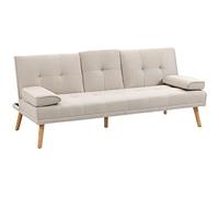 HOMCOM Divano Letto 3 Posti Reclinabile con 2 Braccioli Staccabili, Divano 3 Posti Imbottito Trasformabile in Tessuto e Legno con Portabicchiere per Soggiorno e Salotto, 181x77x78 cm, Beige