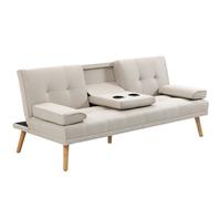 HOMCOM Divano Letto 3 Posti Schienale Reclinabile con Tavolino a Ribalta Grigio