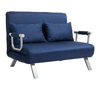 HOMCOM Divano letto a 2 posti Divano letto a 2 posti con schienale regolabile e 2 cuscini, divano in pelle scamosciata sfoderabile per soggiorno, stanza degli ospiti, 111 x 80 x 78 cm, blu