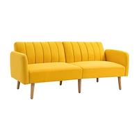 HOMCOM Divano letto a 2 posti in tessuto con schienale regolabile in 3 posizioni braccioli smontabili e gambe in legno Doppio moderno per salone ufficio 173 x 75 x 73 cm giallo
