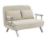 HOMCOM Divano letto a 2 posti, poltrona trasformabile con schienale regolabile in 5 posizioni, chaise longue con 2 cuscini inclusi, divano sfoderabile in pelle scamosciata, 111x80x78cm, beige