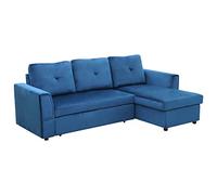HOMCOM Divano Letto Angolare 3 Posti con Rivestimento Effetto Velluto, Chaise Longue con Contenitore, 232x141x85cm, Blu