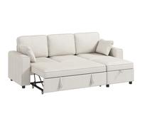 HOMCOM Divano letto angolare 3 posti in ciniglia con pouf contenitore, beige Aosom Italy