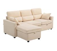 HOMCOM Divano Letto Angolare con Contenitore e 2 Cuscini in Velluto Coste Beige