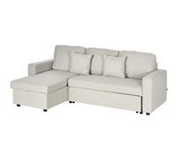 HOMCOM Divano Letto Angolare con Penisola Contenitore e Cuscini in Tessuto Crema