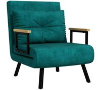 HOMCOM Divano Letto con Schienale Regolabile in 5 Livelli, Divano Letto Pieghevole con Cuscini per Soggiorno, in Tessuto Imbottito, Acciaio e Legno, 63x73x81 cm, Verde