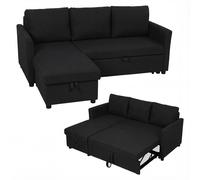 HOMCOM Divano Letto Effetto Lino con Chaise Longue Portaoggetti Grigio Antracite