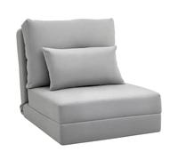 HOMCOM Divano Letto Futon Pieghevole 3 in 1 Convertibile con 2 Cuscini Sfoderabili, Reclinabile 5 Posizioni, Pouf Letto Singolo da Terra, Poltrona Letto Materasso Salvaspazio in Lino, Grigio Chiaro