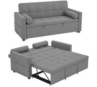 HOMCOM Divano letto matrimoniale convertibile 3 in 1, divano letto imbottito, letto estraibile doppio, schienale regolabile, 2 cuscini e tasche per braccioli, tessuto effetto lino, per camera da letto