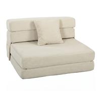 HOMCOM Divano Letto Pieghevole 2 in 1, Poltrona Singola Convertibile in Velluto a Coste con Cuscino e Tasche Laterali, Crema Aosom Italy