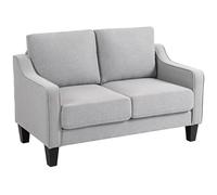 HOMCOM Divano 2 Posti in Tessuto con Braccioli, Imbottitura Spessa e 2 Cuscini, Divanetto 2 Posti Moderno con Struttura in Legno per Soggiorno, Salotto e Camera da Letto, Grigio Chiaro