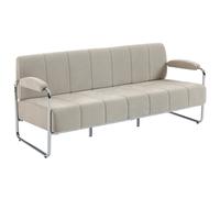 HOMCOM Divano 3 Posti Imbottito in Ciniglia con Doppie Cuciture, Divanetto da Salotto Moderno con Braccioli e Gambe in Acciaio, per Soggiorno, Ufficio e Camera da Letto, 174x75x76 cm, Beige