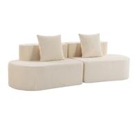 HOMCOM Divano Modulare 3 Posti Cloud, Seduta Ampia e Profonda, Cuscino a Molle, 2 Cuscini, Velluto a Coste, Bianco Crema