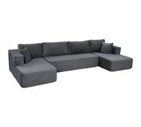 HOMCOM Divano modulare a U compresso, 4 posti, 2 chaise longue, grigio | Divano angolare convertibile, 6 cuscini, braccioli con tasche laterali, nessun montaggio, soggiorno/camera.