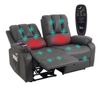 HOMCOM Divano Reclinabile Elettrico 135° 2 Posti con Massaggio Grigio Scuro | Divano Relax con Riscaldamento, 2 Telecomandi, Porte USB, Type-C, Imbottitura Extra, in Tessuto Effetto Pelle, per Salotto